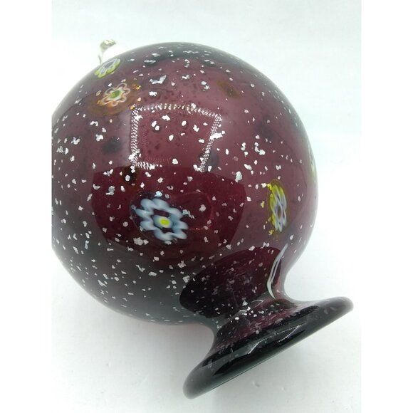 Hand Blown Art Glass Floral Speckled  Pedestal Ornament 5.75" Tall 3" Diameter - Picture 10 of 12